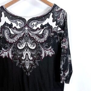 White House Black Market Womens Black White Paisley 3/4 Dolman Sleeve Sweater M